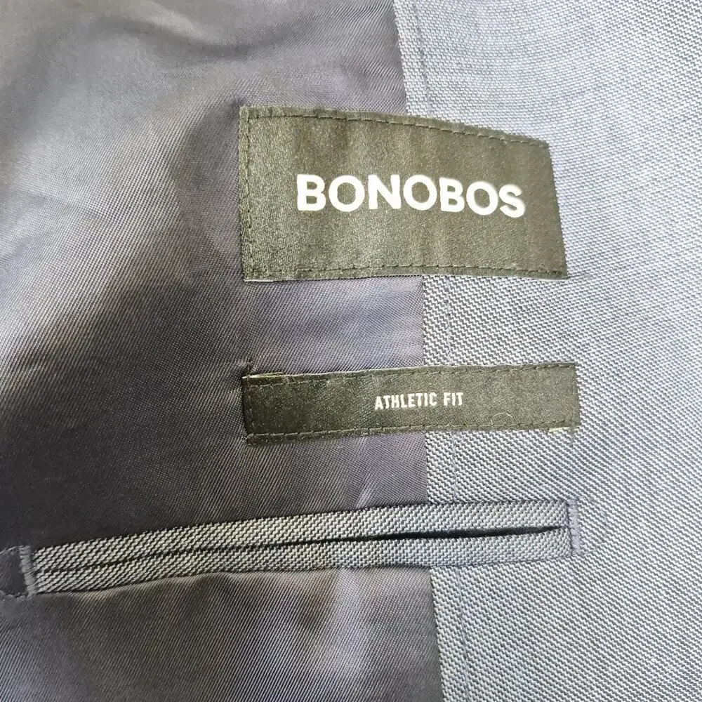 Bonobos Men's Athletic Fit Blue Wool Modern Sport Coat Blazer Suit Jacket Sz 42L